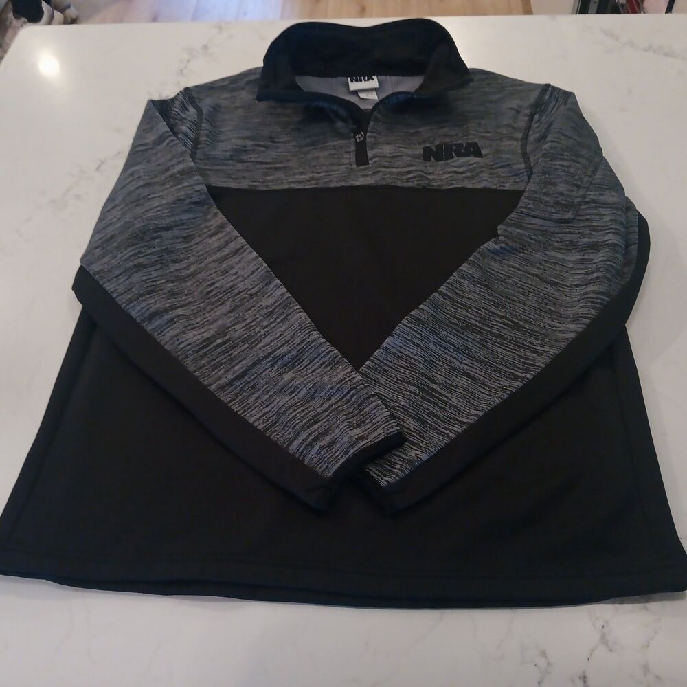 NRA National Rifle Association 1/4 Zip Pullover Mens L Gray Black Zip Pocket